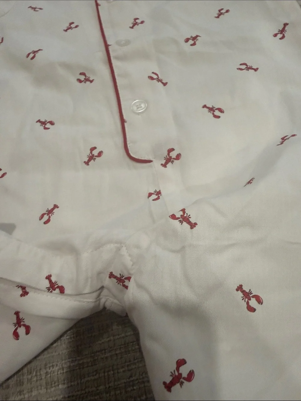 Petit Plume White Lobster Embroidered Short Pajama Romper size 18/24